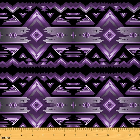 jejeloiu Boho Bohemian Geometric Fabric by the Yard 1 Yard,Aztec Theme Home Decor Fabric by the Yard,Purple Ancient Lines Sewing Fabric,Microfiber Bedroom Decor