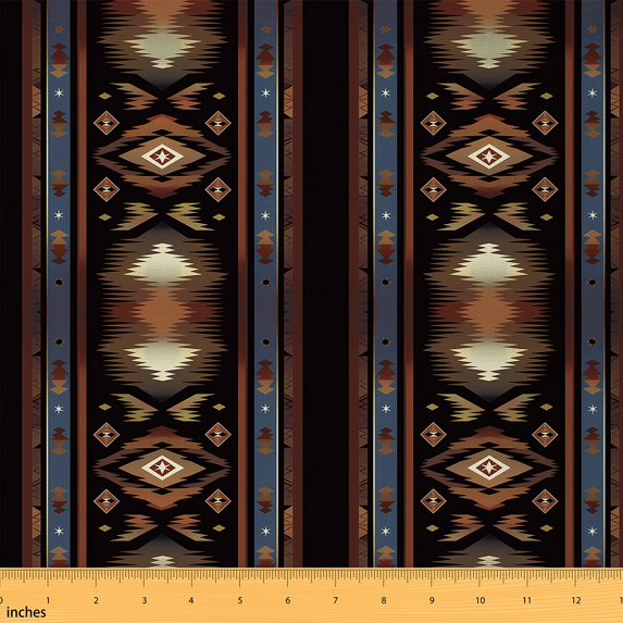 jejeloiu Boho Bohemian Geometric Fabric by the Yard 2 Yards,Aztec Theme Room Decor Fabric by the Yard,Brown Ancient Lines Fabric for Sewing,Microfiber Bedroom Decor