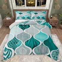 jejeloiu Boho Bohemian Style Bedding Comforter Set,Abstract Geometric Stripe Twin Comforter Sets,Cyan White Black Bedding Set For Men Women,Microfiber Bedroom Decor Reversible,2-Piece
