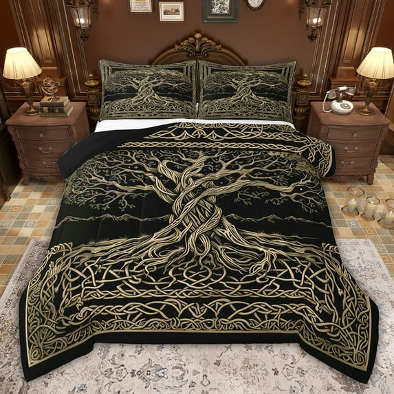 jejeloiu Boho Bohemian Style Queen Comforter Set,Tree Of Life Bedding Comforter Set For Girls Boys Reversible 3pcs