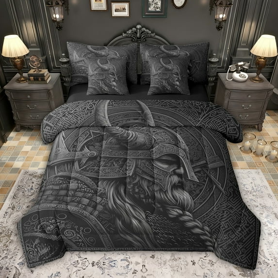 jejeloiu Boho Bohemian Theme 7pcs Bedding Comforter Set,Black Soldier Queen Bedding Sets For Teens Boys Reversible