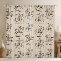jejeloiu Boho Country Style Black Out Curtains,Western Cowboy Curtains Pack of 2 (42x63 Each),Abstract Hand Drawn Bedroom Curtains For Adults,Super Cozy Room Decor