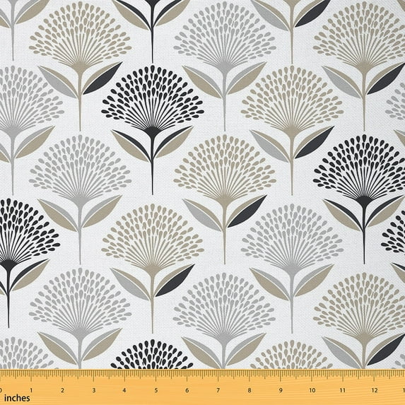 jejeloiu Boho Flowers Fabric by the Yard 1 Yard,Retro Geometric Floral Home Decor Fabric by the Yard,White Black Bohemian Sewing Fabric For Child,Ultra Soft Home Decor