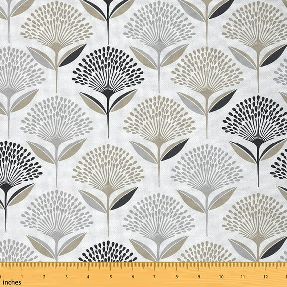 jejeloiu Boho Flowers Fabric by the Yard 1 Yard,Retro Geometric Floral Home Decor Fabric by the Yard,White Black Bohemian Sewing Fabric For Child,Ultra Soft Home Decor