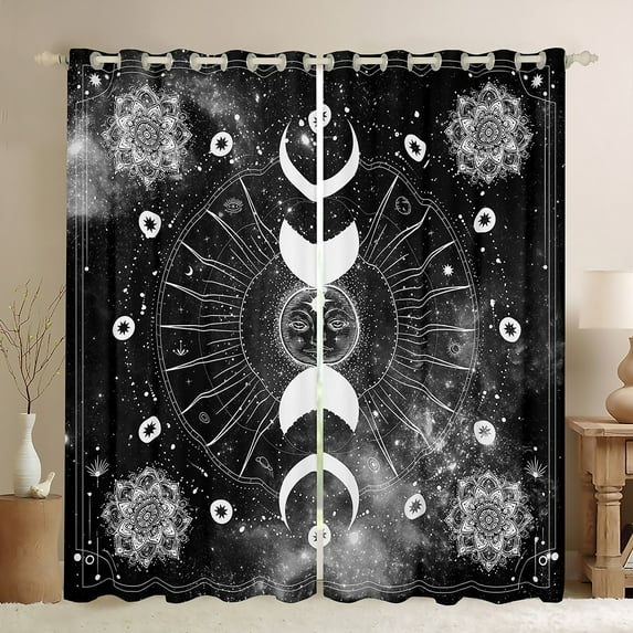 jejeloiu Boho Moon Pattern Black Out Curtains,Bohemian Exotic Style Curtains Pack of 2 (42x63 Each),Vintage Flowers Bedroom Curtains For Girls Kids,Luxury Bedroom Decor