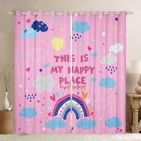 jejeloiu Boho Rainbow Curtains Pack of 2 (42x84 Each),Colorful Stars Loves Curtains Blackout,Clouds Print Bedroom Curtains For Girls,Breathable Home Decor