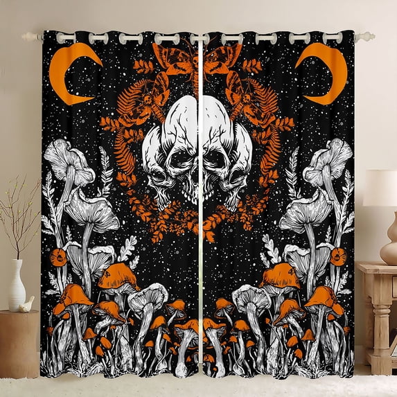 jejeloiu Boho Skull Moth Black Out Curtains,Bohemian Vintage Mushroom Curtains Pack of 2 (42x63 Each) For Adults