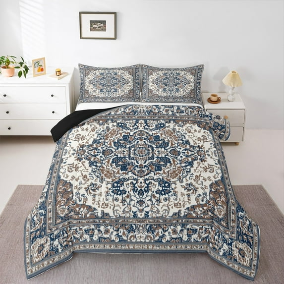 jejeloiu Boho Theme Bedding Comforter Set,Retro Damask Print Twin Comforter Sets,Gray Bohemain Mandala Bedding Set For Child,Breathable Home Decor Reversible,2pcs