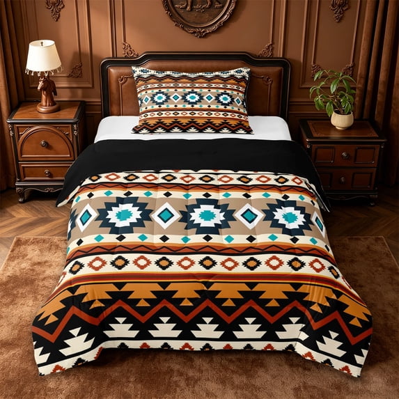 jejeloiu Bold Aztec Twin Comforter Sets,Tribal Print Bedding Set For Boys,Orange Black,Black Reversible,2 Pieces,1 Comforter and 1 Pillowcase