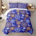 thumbnail image 1 of jejeloiu Bold Floral Quilt King For Men Women,Bohemian Pattern King Coverlet Set,Blue Orange,3 Pieces, 1 of 7