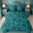 thumbnail image 1 of jejeloiu Bold Paisley 7pcs Queen Bedding For Men Women,Exotic Print Bedding Comforter Set Queen,Teal Black,Black Reversible, 1 of 7
