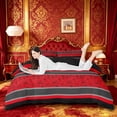 thumbnail image 1 of jejeloiu Bold Paisley Duvet Cover King For Men Women,Striped Print King Bedding,Red Black,Black Reversible,3-Piece,1 Duvet Cover and 2 Pillowcases, 1 of 6