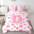 thumbnail image 1 of jejeloiu Bow Personalized Monogrammed D 7-Piece Bedding Comforter Set For Girls Gifts,Pink Flower Initial Print King Bedding Sets For Kids,Pink Reversible, 1 of 7