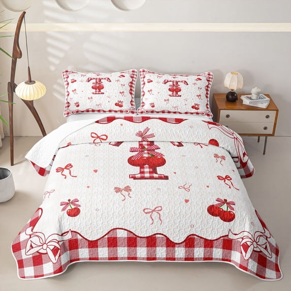 jejeloiu Bowknot Cherry Monogrammed T Twin Quilt Set For Girls,3D Cartoon Initial Print Twin Coverlet Set For Kids,2pcs