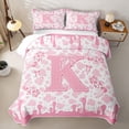 thumbnail image 1 of jejeloiu Bowknot Cow Print Initial K Quilt Full For Girls,Pink Western Cowgirls Boots Full Bedspread Sets For Kids,3pcs, 1 of 7