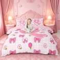thumbnail image 1 of jejeloiu Bowknot Floral Initial Q Queen Duvet Cover Set For Girls,Modern Classic Geometric Checkered Bedding For Kids,Pink Reversible,3-Piece(No Comforter), 1 of 6