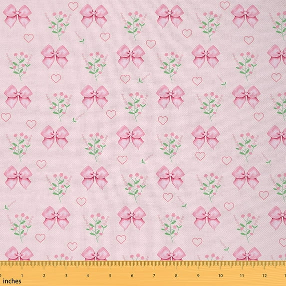 jejeloiu Bowknot Heart Print Fabric by the Yard 3 Yards,Romantic Floral Sewing Fabric,Pink Green Fabric for Sewing For Girls Boys,Breathable Home Decor