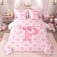 thumbnail image 1 of jejeloiu Bowknot Monogrammed P 7pcs Bedding Comforter Set,Modern Geometric Checkered Queen Bedding Sets For Girls Teens Reversible, 1 of 8