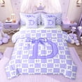 thumbnail image 1 of jejeloiu Bowtie Monogrammed D 7pcs Bedding Comforter Set,Bow Geometric Grid Queen Bedding Sets For Girls Teens Reversible, 1 of 8