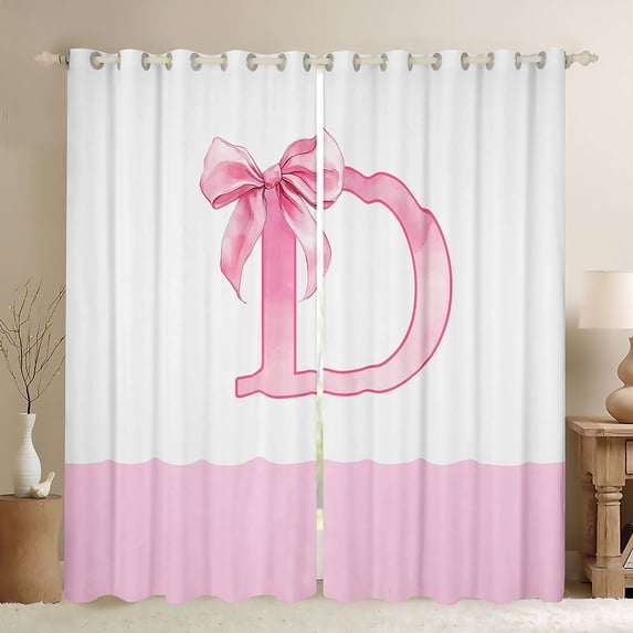 jejeloiu Bowtie Monogrammed D Black Out Curtains,Chic Bowknot Bow Curtains Pack of 2 (42x63 Each) For Girls Teens
