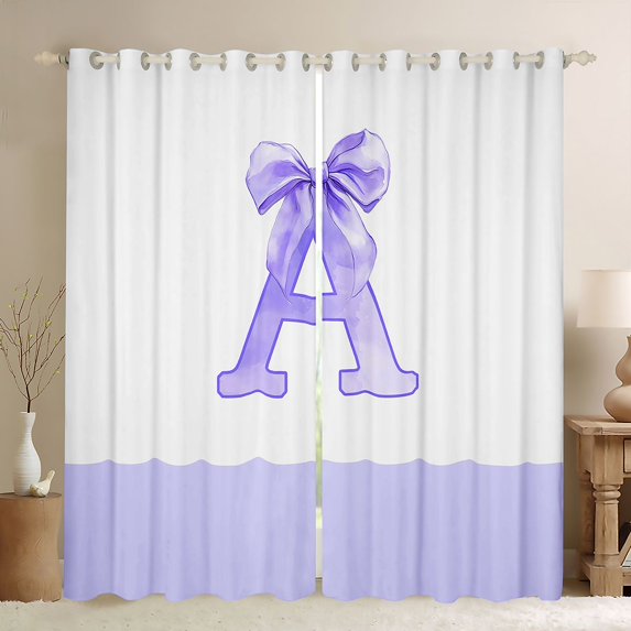 jejeloiu Bowtie Monogrammed D Curtains Pack of 2 (42x84 Each),Ribbon Bow Knot Curtains Blackout For Girls