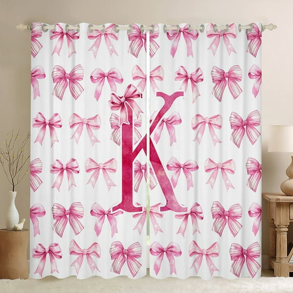 jejeloiu Bowtie Monogrammed K Black Out Curtains,Cartoon Bow Knot Curtains Pack of 2 (42x63 Each),Pink Kawaii Bowknot Bedroom Curtains For Girl Teens,Ultra Soft Bedroom Decor