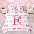 thumbnail image 1 of jejeloiu Bowtie Monogrammed R 7-Piece Twin Bedding Sets,Cartoon Bow Knot Bedding Comforter Set,Pink Kawaii Bowknot Sheet Sets For Girl Teens,Ultra Soft Bedroom Decor Reversible, 1 of 8