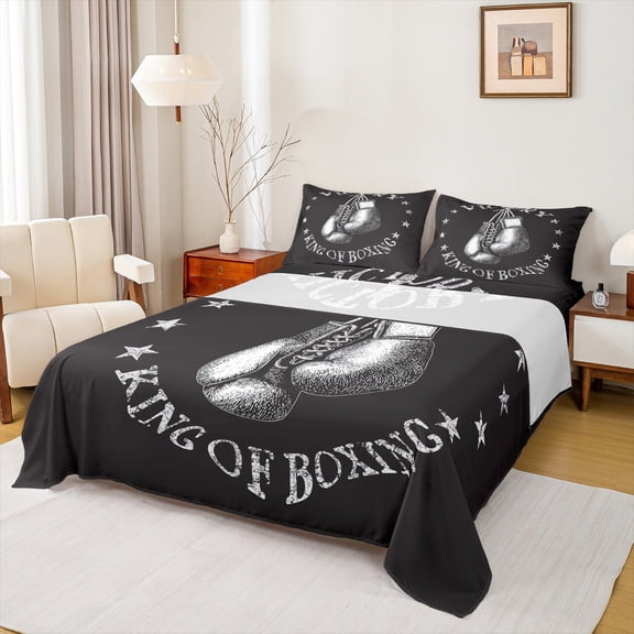 jejeloiu Boxing Gray Black King 4-Piece Reversible Adult Ultra Soft Extreme Sport Sheet Set