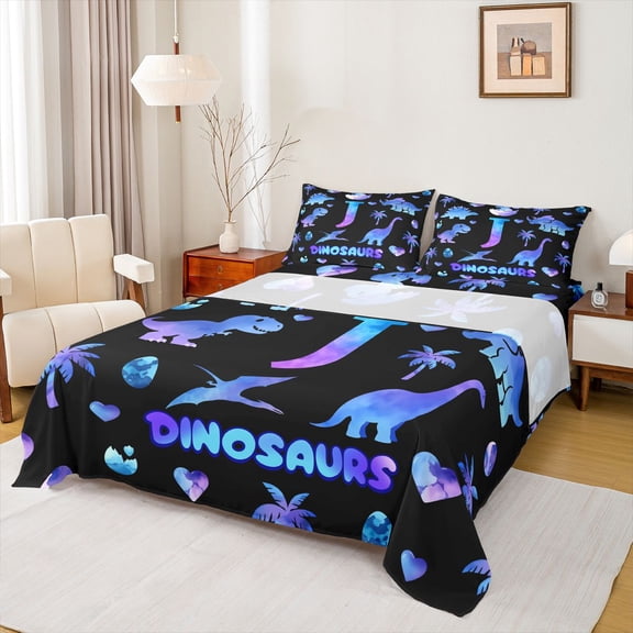 jejeloiu Boy Personalized Monogram J Bed Sheets For Kids,Ancient Dinosaur Animal King Sheets,4pcs