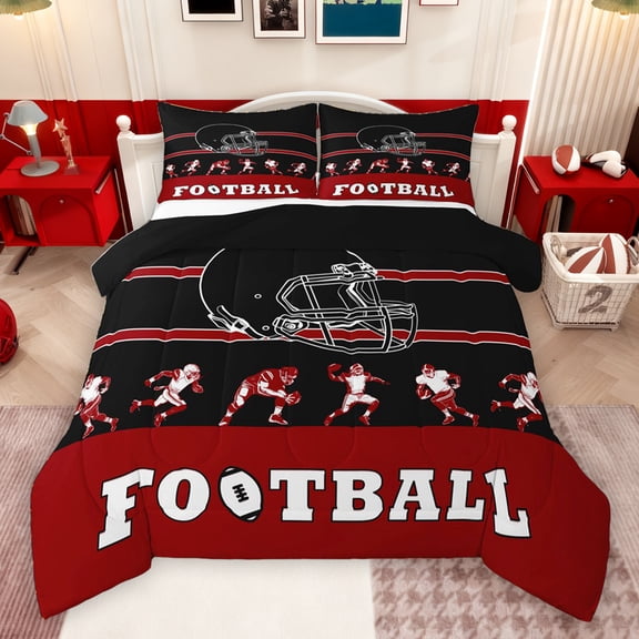 jejeloiu Boys Ball Game Bedding Comforter Set,American Rugby Sport Twin Comforter Sets,Black Football Helmet Bedding Set For Boys Kids,Microfiber Bedroom Decor Reversible,2 Pieces