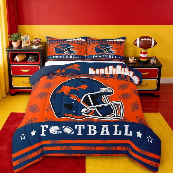jejeloiu Boys Ball Games Queen Comforter Set,Deepblue Rugby Helmet Bedding Comforter Set For Men Women Reversible 3 Pieces