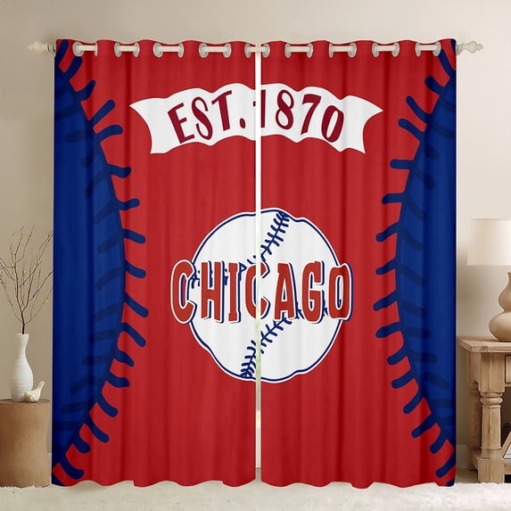 jejeloiu Boys Baseball Game Black Out Curtains,Chicago City Curtains Pack of 2 (42x63 Each),Ball Gaming Bedroom Curtains For Teens Boy,Microfiber Bedroom Decor