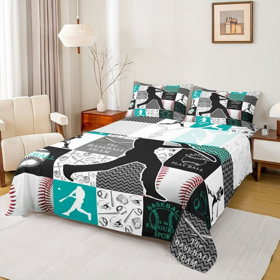 jejeloiu Boys Baseball Sport Twin Sheet Sets,Ball Gamer Bedding For Kids 3 Pieces