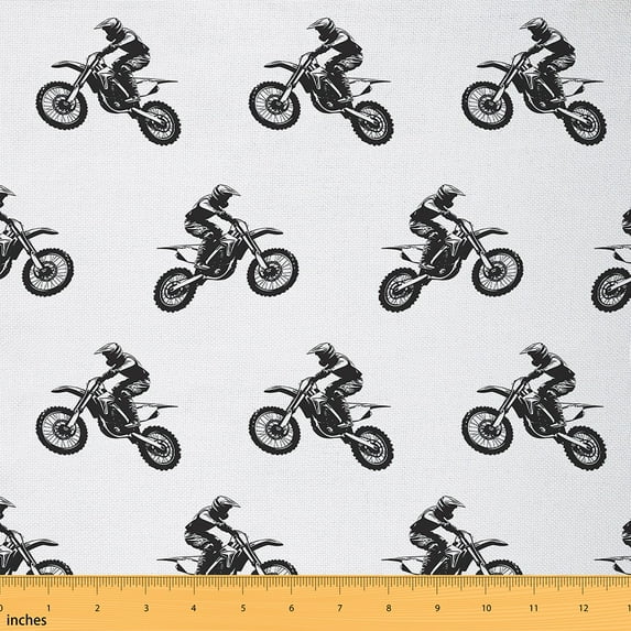 jejeloiu Boys Outdoor Motocross Fabric by the Yard 5 Yards,Extreme Sports Fabric for Sewing,White Black Home Decor Fabric by the Yard For Boys,Lightweight Room Decorative