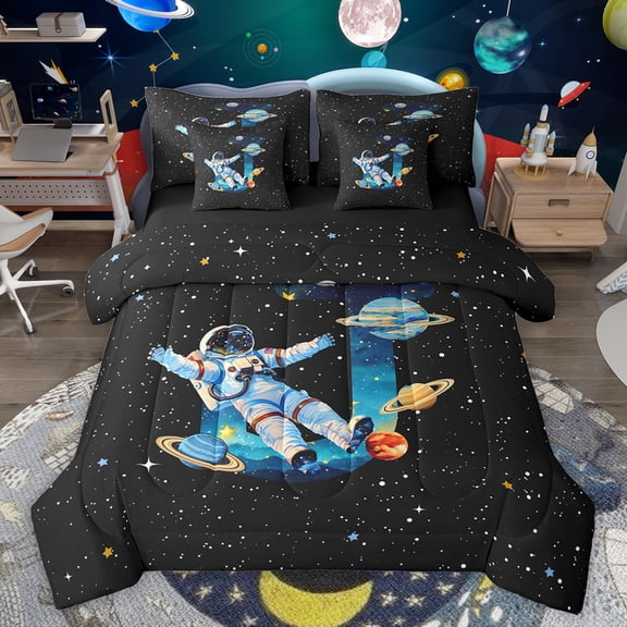jejeloiu Boys Personalized Gifts 7-Piece Twin Bedding Sets,Watercolor Letter J Bedding Comforter Set,Outer Space Theme Sheet Sets For Boy,Lightweight Room Decoration Reversible