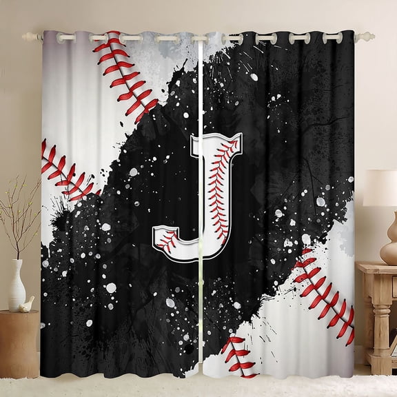 jejeloiu Boys Personalized Gifts Black Out Curtains,Chic Letter J Curtains Pack of 2 (42x63 Each),Baseball Gamer Gaming Bedroom Curtains For Boys,Lightweight Room Decoration