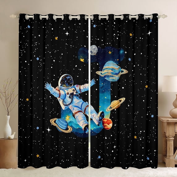 jejeloiu Boys Personalized Gifts Black Out Curtains,Watercolor Letter J Curtains Pack of 2 (42x63 Each),Outer Space Theme Bedroom Curtains For Boy,Lightweight Room Decoration