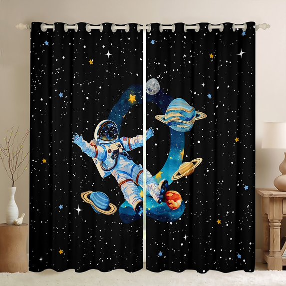 jejeloiu Boys Personalized Gifts Black Out Curtains,Watercolor Letter Q Curtains Pack of 2 (42x63 Each),Outer Space Theme Bedroom Curtains For Boy,Lightweight Room Decoration