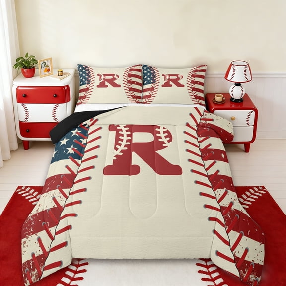 jejeloiu Boys Personalized Gifts Twin Comforter Sets,First Letter R Bedding Set For Baseball Gamer Reversible 2pcs