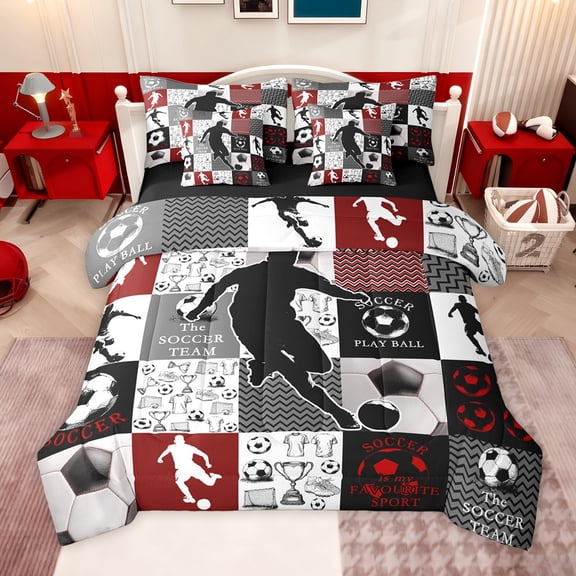 jejeloiu Boys Soccer Sport 7-Piece Twin Bedding Sets,Football Gamer Bedding Comforter Set For Kids Reversible