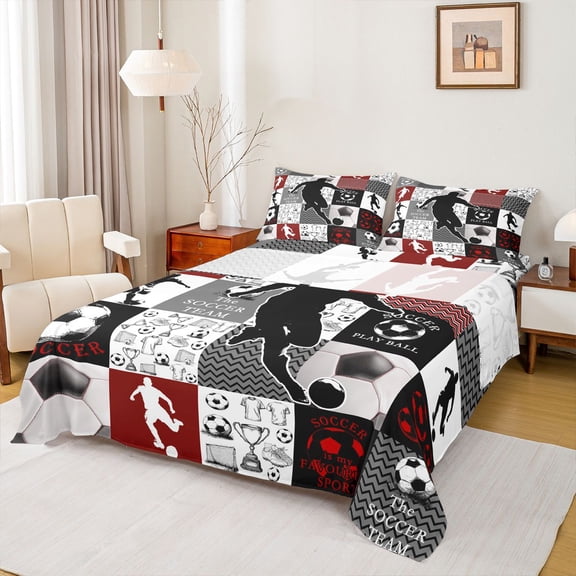 jejeloiu Boys Soccer Sport Full Size Sheets,Football Gamer Bed Sheets For Kids 4 Pieces