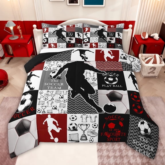 jejeloiu Boys Soccer Sport Twin Comforter Sets,Football Gamer Bedding Set For Kids Reversible 2-Piece