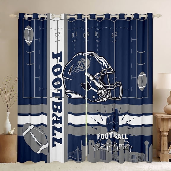jejeloiu Boys Sport Game Black Out Curtains,Rugby Football Gamer Curtains Pack of 2 (42x63 Each),Gray Blue Bedroom Curtains For Boys,Ultra Soft Home Decor