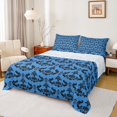 thumbnail image 1 of jejeloiu Bright Damask Queen Sheets,Ancient Floral Queen Sheet Sets For Adults,Blue Black,4 Pieces,1 Flat Sheet, 1 Fitted Sheet and 2 Pillowcases, 1 of 6