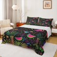 thumbnail image 1 of jejeloiu Bright Neon Flamingo Bed Sheets For Girls,Cartoon Palm Tree Full Size Sheets,Black Pink,4 Pieces,1 Flat Sheet, 1 Fitted Sheet and 2 Pillowcases, 1 of 6