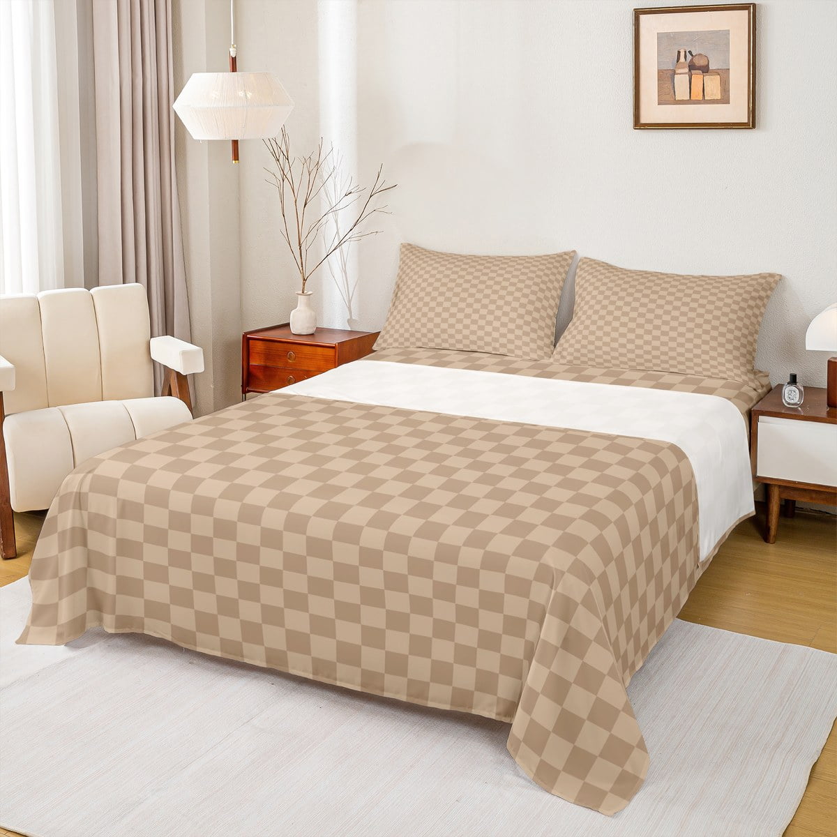 jejeloiu Brown Buffalo Bed Sheets,Geometric Geometric King Sheets ...