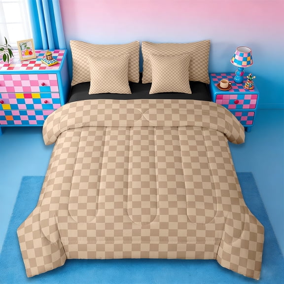 jejeloiu Brown Buffalo Twin Bedding Sets,7-Piece,Geometric Geometric Bedding Comforter Set,Minimalism Artwork Sheet Sets For Children,Ultra Soft Bedroom Decorative Reversible