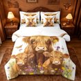 thumbnail image 1 of jejeloiu Brown Highland Cattle 7-Piece Twin Bedding Sets For Kids,Countryside Flowers Rustic Farmhouse Theme Bedding Comforter Set For Girls,Reversible, 1 of 7