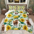 thumbnail image 1 of jejeloiu Brown Highland Cattle Queen Comforter Set,Rustic Botanical Sunflower Bedding Comforter Set For Men Women Reversible 3pcs, 1 of 8