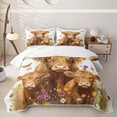 thumbnail image 1 of jejeloiu Brown Highland Cattle Twin Quilt Set For Kids,Countryside Flowers Rustic Farmhouse Theme Twin Coverlet Set For Girls,2-Piece, 1 of 7